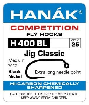 Hanaák Competition Fly Hooks packaging with product details.